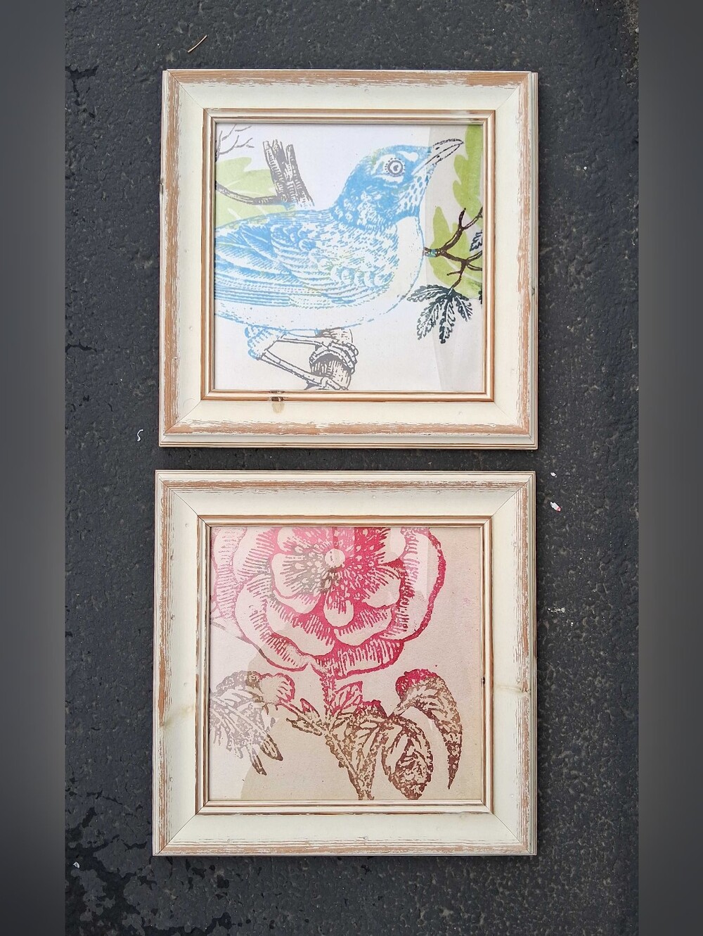 Set of 2 Framed Home Art Prints - Blue Bird & Pink Floral